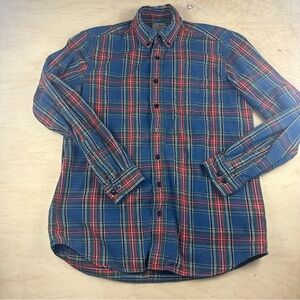 L.L. Bean Men's Navy and Red Plaid Shirt